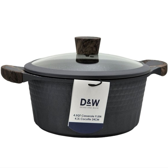 D&W Premium Cookware 9.5in Stock Pot Casserole with Lid Non-stick 4.5QT Charcoal - Picture 13 of 15
